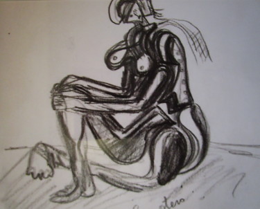 Dessin intitulée "Femme assise 1" par Eugenio Otero Vilchez, Œuvre d'art originale, Encre