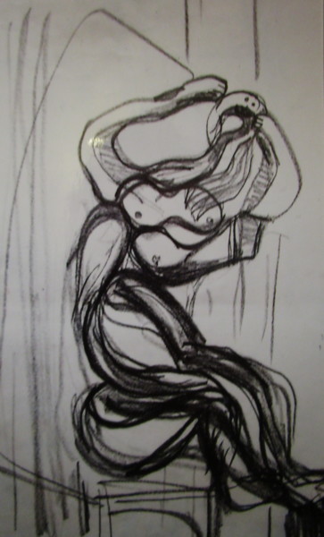 Drawing titled "Femme assise 2" by Eugenio Otero Vilchez, Original Artwork, Ink