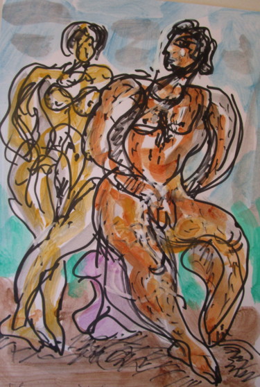 Malerei mit dem Titel "Amoureux grecs1" von Eugenio Otero Vilchez, Original-Kunstwerk, Öl