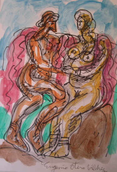 Peinture intitulée "Amoureux grecs2" par Eugenio Otero Vilchez, Œuvre d'art originale, Huile