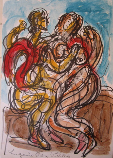 Pittura intitolato "Amoureux grecs4" da Eugenio Otero Vilchez, Opera d'arte originale, Olio