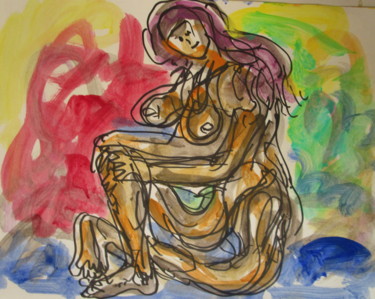 Painting titled "Femme assise3" by Eugenio Otero Vilchez, Original Artwork, Oil