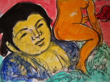 Malerei mit dem Titel "Rêve du sumo" von Eugenio Otero Vilchez, Original-Kunstwerk, Öl