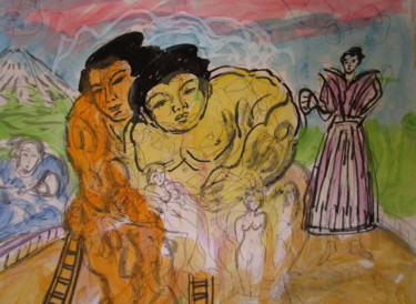 Malerei mit dem Titel "Sumos" von Eugenio Otero Vilchez, Original-Kunstwerk, Öl