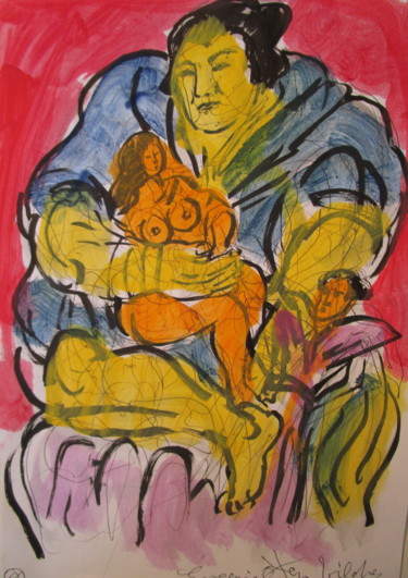 Malerei mit dem Titel "Sumo et sa femme" von Eugenio Otero Vilchez, Original-Kunstwerk, Öl