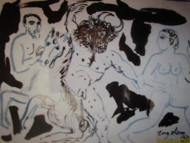 Desenho intitulada "Le Minotaure" por Eugenio Otero Vilchez, Obras de arte originais, Tinta