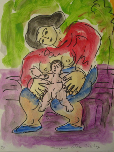 Peinture intitulée "Mère et enfant" par Eugenio Otero Vilchez, Œuvre d'art originale, Huile