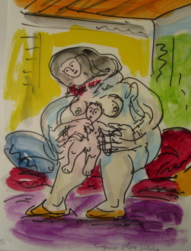 Peinture intitulée "Mère et enfant" par Eugenio Otero Vilchez, Œuvre d'art originale, Huile