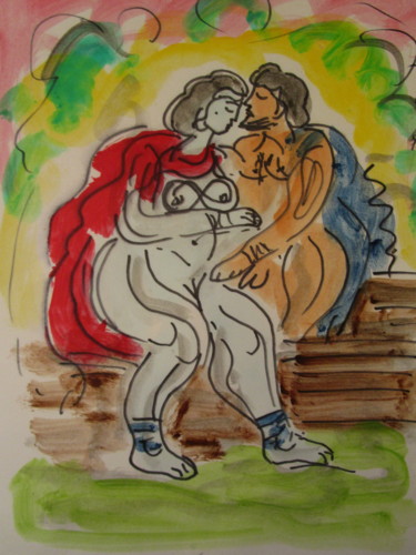 Pittura intitolato "Amoureux grecs" da Eugenio Otero Vilchez, Opera d'arte originale, Olio