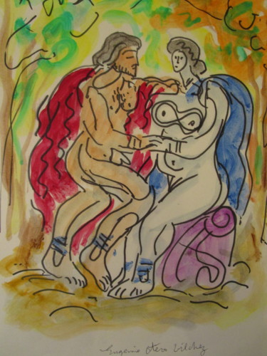 Pittura intitolato "Amoureux grecs" da Eugenio Otero Vilchez, Opera d'arte originale, Olio