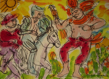 Ζωγραφική με τίτλο "Don Quichotte en Am…" από Eugenio Otero Vilchez, Αυθεντικά έργα τέχνης, Λάδι