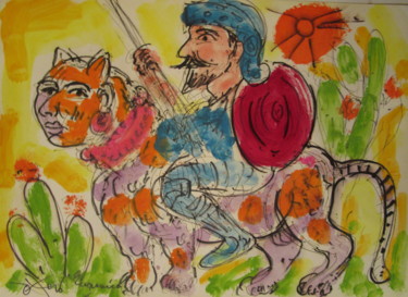 Schilderij getiteld "Don Quichotte en Am…" door Eugenio Otero Vilchez, Origineel Kunstwerk, Olie