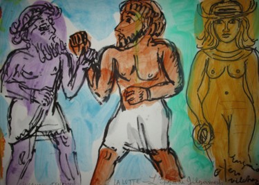 Schilderij getiteld "Gilgamesh et Enkido…" door Eugenio Otero Vilchez, Origineel Kunstwerk, Olie