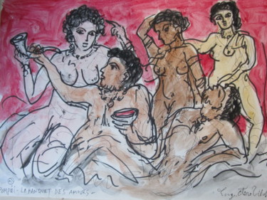 Peinture intitulée "Pompéi, Le Banquet" par Eugenio Otero Vilchez, Œuvre d'art originale, Huile