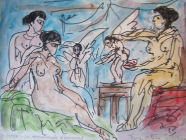Painting titled "Pompei, La marchand…" by Eugenio Otero Vilchez, Original Artwork, Oil