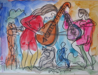 绘画 标题为“la fête de la musiq…” 由Eugenio Otero Vilchez, 原创艺术品, 油