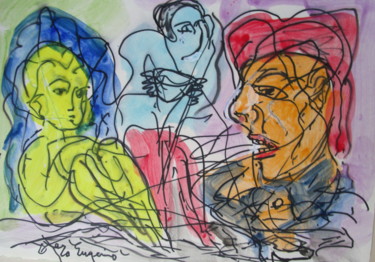 Malerei mit dem Titel "Conversation" von Eugenio Otero Vilchez, Original-Kunstwerk, Öl