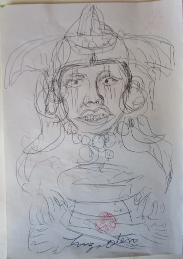 Disegno intitolato "Le sorcier Maya" da Eugenio Otero Vilchez, Opera d'arte originale, Matita