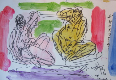 Tekening getiteld "Deux personnages as…" door Eugenio Otero Vilchez, Origineel Kunstwerk, Olie