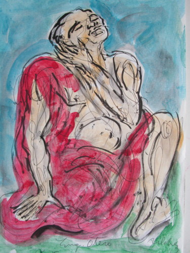Рисунок под названием "Le poète fou d'aprè…" - Eugenio Otero Vilchez, Подлинное произведение искусства, Масло