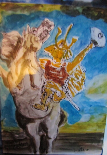 Schilderij getiteld "le samurai à cheval" door Eugenio Otero Vilchez, Origineel Kunstwerk, Olie