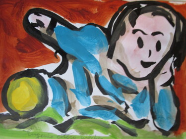 Painting titled "Enfant jouant au ba…" by Eugenio Otero Vilchez, Original Artwork, Oil