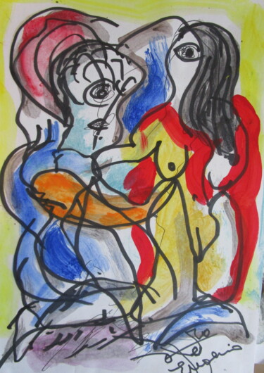 Painting titled "Le couple amoureux" by Eugenio Otero Vilchez, Original Artwork, Oil