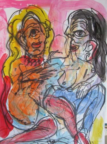Peinture intitulée "Les deux amies" par Eugenio Otero Vilchez, Œuvre d'art originale, Huile