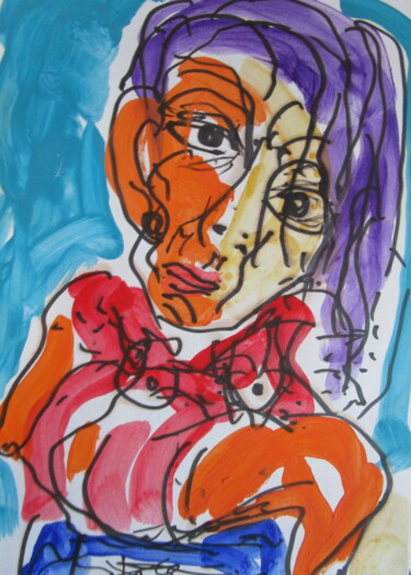 Peinture intitulée "Une femme assise" par Eugenio Otero Vilchez, Œuvre d'art originale, Huile