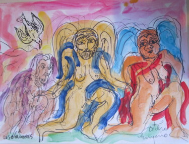 Peinture intitulée "Les Gorgones" par Eugenio Otero Vilchez, Œuvre d'art originale, Huile