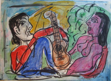 Schilderij getiteld "Le chanteur" door Eugenio Otero Vilchez, Origineel Kunstwerk, Olie