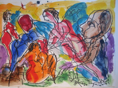 Peinture intitulée "Jouant au ballon" par Eugenio Otero Vilchez, Œuvre d'art originale, Huile