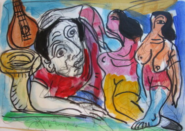Painting titled "Musicien expression…" by Eugenio Otero Vilchez, Original Artwork, Oil
