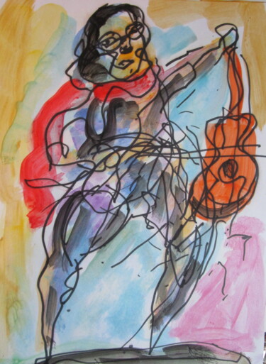 Peinture intitulée "Le guitariste" par Eugenio Otero Vilchez, Œuvre d'art originale, Huile