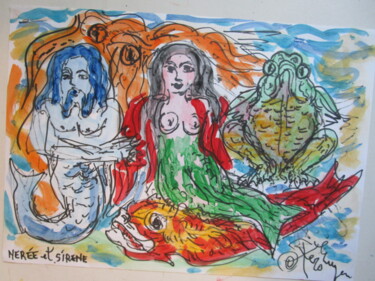 Peinture intitulée "Nerée et Sirène dan…" par Eugenio Otero Vilchez, Œuvre d'art originale, Huile