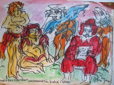 Peinture intitulée "Marco Polo montrant…" par Eugenio Otero Vilchez, Œuvre d'art originale, Huile