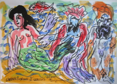 Peinture intitulée "Sirène, Poséidon et…" par Eugenio Otero Vilchez, Œuvre d'art originale, Huile