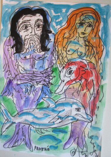 Peinture intitulée "Protée et Sirène av…" par Eugenio Otero Vilchez, Œuvre d'art originale, Huile