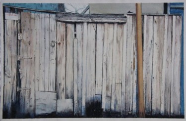 Painting titled "Old fence. Старый з…" by Eugene Panov, Original Artwork, Watercolor