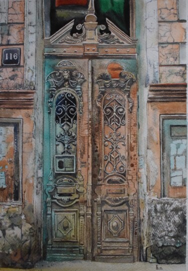 Malerei mit dem Titel "Antique door. Стари…" von Eugene Panov, Original-Kunstwerk, Aquarell