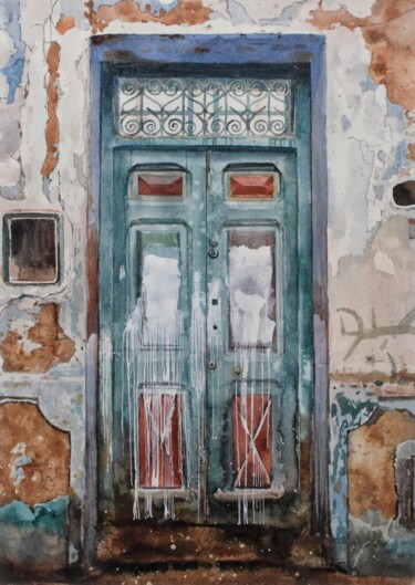 Painting titled "Vintage door" by Eugene Panov, Original Artwork, Watercolor