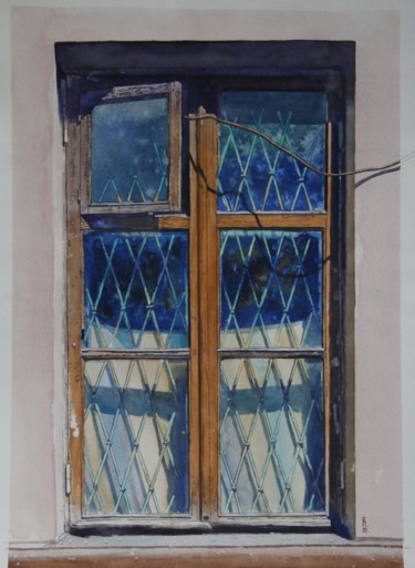 Painting titled "Window in an old ho…" by Eugene Panov, Original Artwork, Watercolor