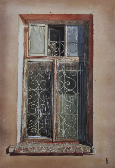 Painting titled "My favorite window" by Eugene Panov, Original Artwork, Watercolor