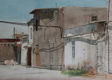 Malerei mit dem Titel "Bukhara. Old street" von Eugene Panov, Original-Kunstwerk, Aquarell