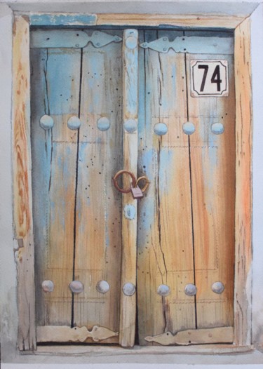 Картина под названием "Old door. Bukhara" - Eugene Panov, Подлинное произведение искусства, Акварель