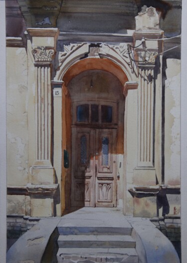 Pittura intitolato "My favorite door" da Eugene Panov, Opera d'arte originale, Acquarello