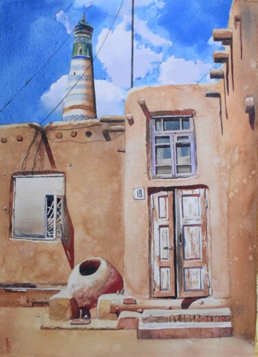 Painting titled "Khiva. Old city" by Eugene Panov, Original Artwork, Watercolor