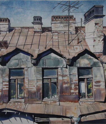 Painting titled "Petersburg attic" by Eugene Panov, Original Artwork, Watercolor