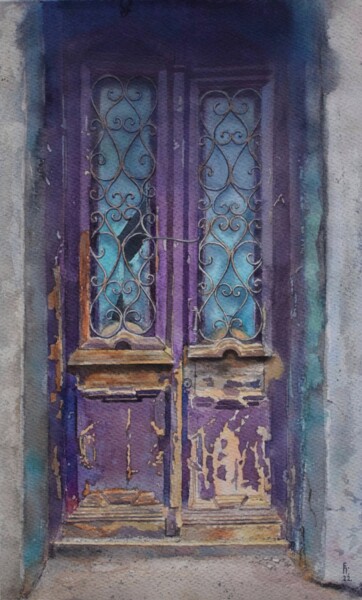 Картина под названием "Old door in Georgia…" - Eugene Panov, Подлинное произведение искусства, Акварель