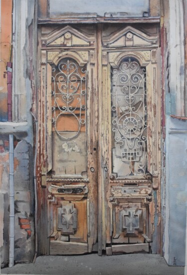 Malarstwo zatytułowany „Door in Georgia” autorstwa Eugene Panov, Oryginalna praca, Akwarela